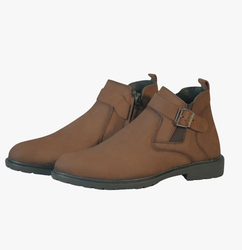 1 Men’s Premium Brown Leather Buckle Chelsea Boots - Image 1