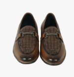 Men’s Brown Leather Tarsel Loafers with Woven Texture - Image 2