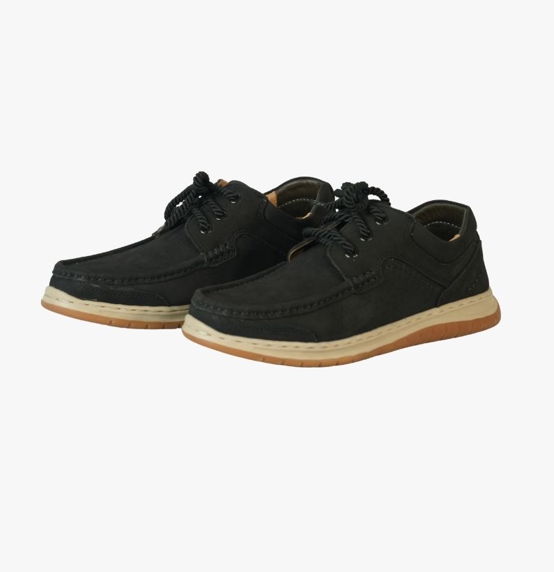 28 Men’s Black Casual Leather Lace-Up Comfort Shoes - Image 1