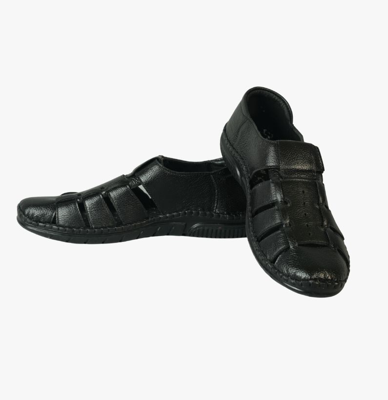 48 Men’s Black Leather Sacchi (Closed-Toe Sandal) - Image 1