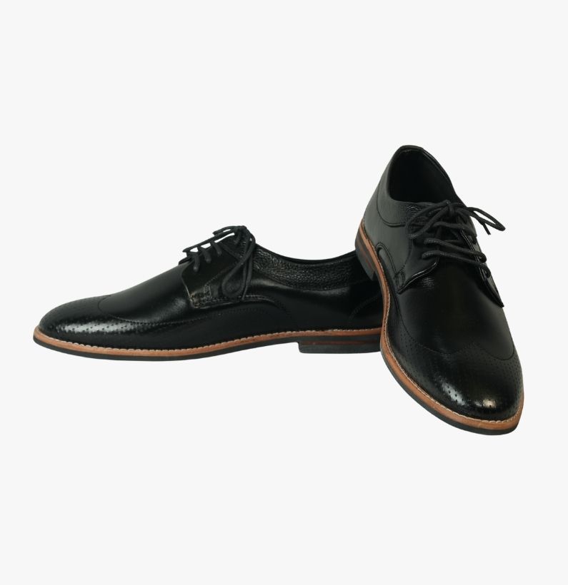57 Men’s Black Leather Brogue Oxford Shoes - Image 1