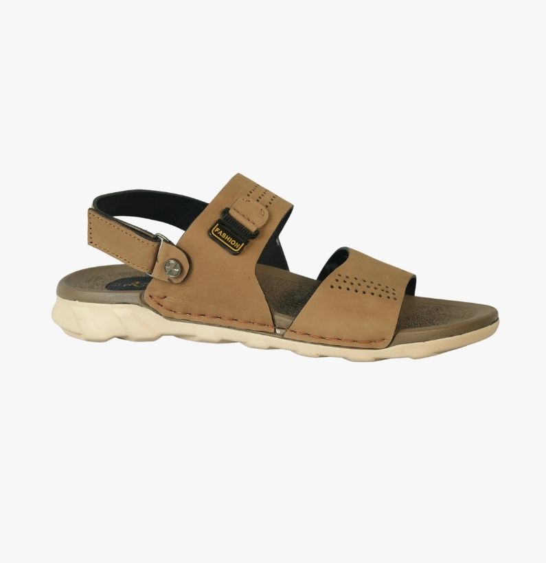 63 Men’s Tan Leather Double-Strap Comfort Sandal - Image 1