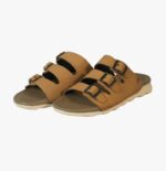 Men’s Triple-Strap Tan Leather Comfort Sandal